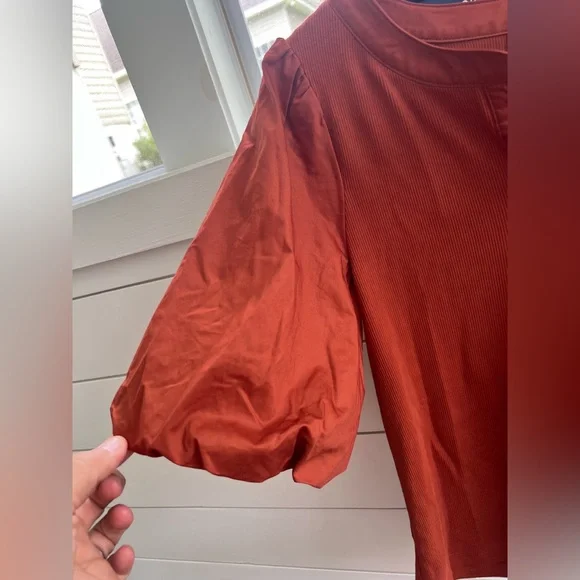 Old Navy Rust Button-Front Puff Sleeve Fall Blouse XSmall - Picture 2 of 8